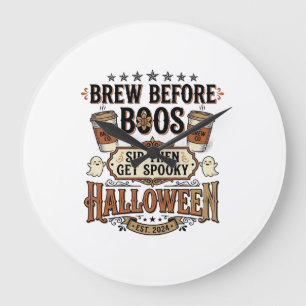 Grande Horloge Ronde Chemise de café Halloween Brasser avant les fantôm
