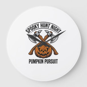 Grande Horloge Ronde Chemise de chasse Halloween avec haches de citroui