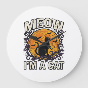 Grande Horloge Ronde Chemise de chat Halloween Miaou Je suis un chat Vi