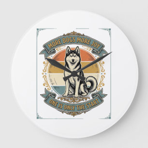 Grande Horloge Ronde Chemise de chien Husky Gravure vintage Un chien de