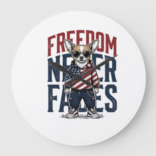 Grande Horloge Ronde Chemise de chien vintage de liberté de Chihuahua p