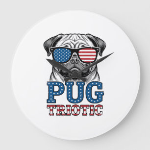 Grande Horloge Ronde Chemise de conception de gravure vintage pug patri