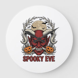 Grande Horloge Ronde Chemise de Démon Halloween avec Gravure Vintage Ci