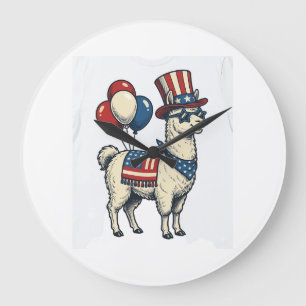 Grande Horloge Ronde Chemise de design de llama patriotique gravure vin