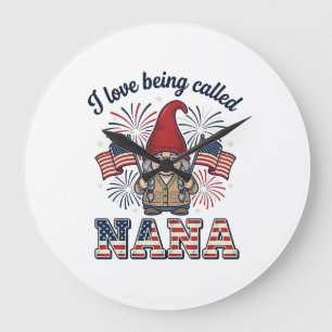 Grande Horloge Ronde Chemise de grand-mère vintage Gnome Nana patriotiq