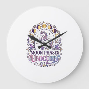 Grande Horloge Ronde Chemise de licorne Phases lunaires Licorne Fond bl