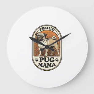 Grande Horloge Ronde Chemise de maman Pug Gravure vintage amateur de ch