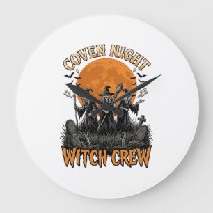 Grande Horloge Ronde Chemise de sorcière d'Halloween gravée vintage Cov