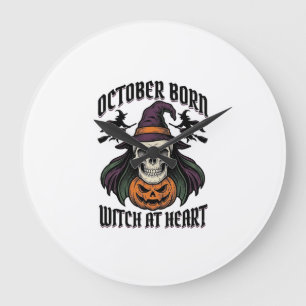 Grande Horloge Ronde Chemise de sorcière d'octobre Halloween vintage an