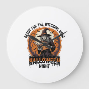 Grande Horloge Ronde Chemise de sorcière Halloween Lecture de grimoire 