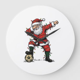 Grande Horloge Ronde Chemise de sport de Noël Vintage Santa Soccer_1