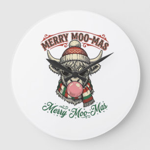 Grande Horloge Ronde Chemise de vache de Noël Mignonne Pun de vacances