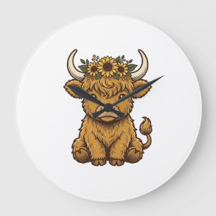 Grande Horloge Ronde Chemise de vache des Highlands Art de veau au tour