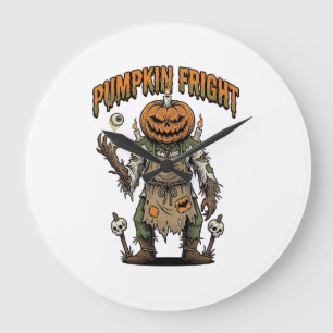 Grande Horloge Ronde Chemise d'horreur de citrouille Art de Halloween E