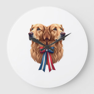 Grande Horloge Ronde Chemise Double Portrait Retriever Golden Patriotiq