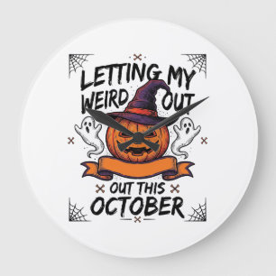 Grande Horloge Ronde Chemise drôle d'Halloween avec des fantômes de cit