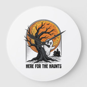 Grande Horloge Ronde Chemise fantôme Halloween Design de lune hantée vi
