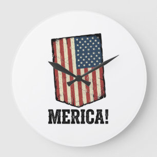 Grande Horloge Ronde Chemise graphique patriotique Vintage Merica Flag_