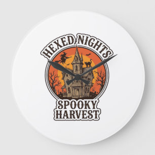 Grande Horloge Ronde Chemise Halloween Maison Hantée Gravure Vintage De