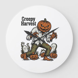 Grande Horloge Ronde Chemise Halloween Vintage Monstre Tête de Citrouil