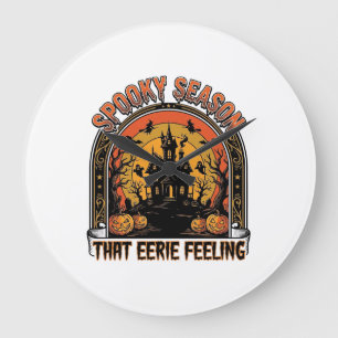 Grande Horloge Ronde Chemise Halloween Vintage Sentiment de Saison Somb