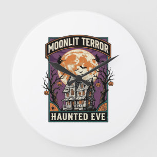Grande Horloge Ronde Chemise Haunted Moon Gravure Vintage Halloween Gra
