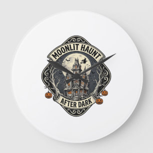 Grande Horloge Ronde Chemise Maison Hantée Vintage Halloween Lune Sorci