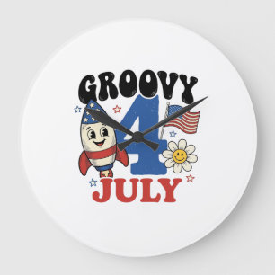 Grande Horloge Ronde Chemise patriotique de fusée Groovy 4 juillet Desi