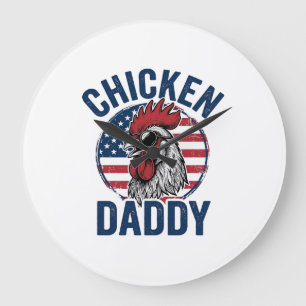 Grande Horloge Ronde Chemise patriotique vintage Coq Papa Poulet Desi