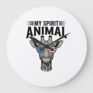 Grande Horloge Ronde Chemise patriotique vintage girafe animal spiritue