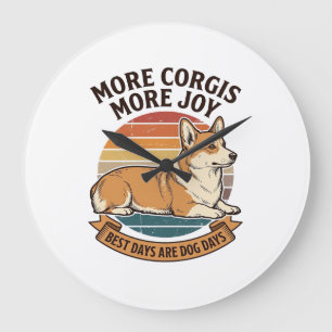 Grande Horloge Ronde Chemise pour amateur de Corgi Gravure vintage Cita