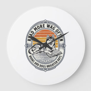 Grande Horloge Ronde Chemise pour amoureux de livres et de chiens Gravu