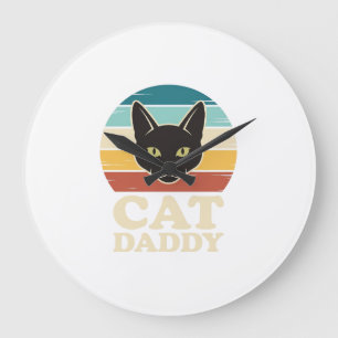 Grande Horloge Ronde Chemise Rétro Crépuscule Chat Noir Vintage Cat Dad