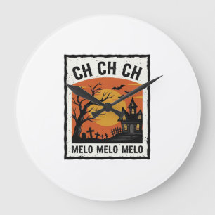 Grande Horloge Ronde Chemise silhouette d'arbre hanté Halloween vintage