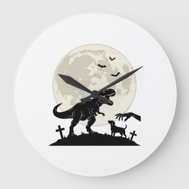 Grande Horloge Ronde Chemise silhouette de cimetière de chien dinosaure (Recto)