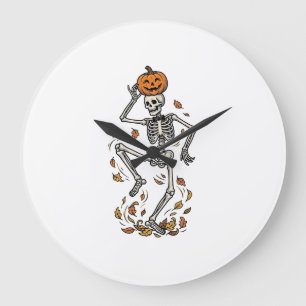 Grande Horloge Ronde Chemise squelette de citrouille Art os dansants vi