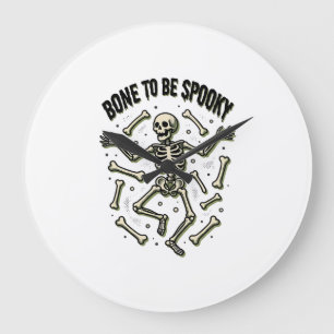 Grande Horloge Ronde Chemise Squelette Effrayant Halloween Vintage Bone