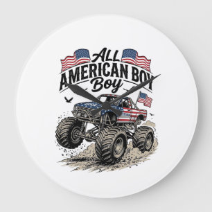 Grande Horloge Ronde Chemise T-shirt de camion monstre patriotique All