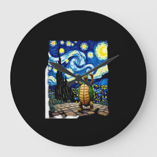 Grande Horloge Ronde Chemise Tortue Artistique Tortue Nuit Étoilée (1)