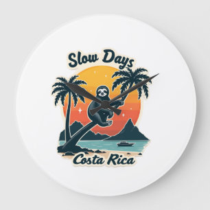 Grande Horloge Ronde Chemise Vectorielle de Voyage Costa Rica Paresseux