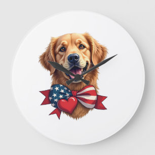 Grande Horloge Ronde Chemise Vintage Amoureux de Retriever doré Patriot