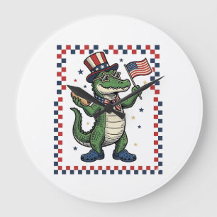 Grande Horloge Ronde Chemise vintage avec drapeau de hot-dog d'alligato