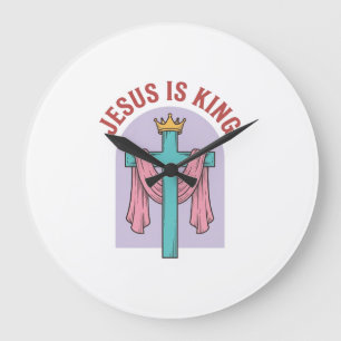 Grande Horloge Ronde Chemise Vintage Christian T-Shir Jésus Est Roi Cou