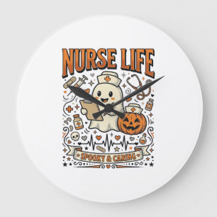 Grande Horloge Ronde Chemise vintage citrouille fantôme Halloween Nurse