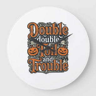 Grande Horloge Ronde Chemise Vintage Double Toil Trouble pour Halloween