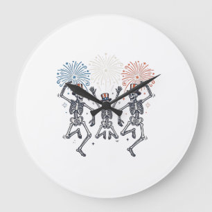 Grande Horloge Ronde Chemise Vintage Feux d'Artifice Squelette Dansant