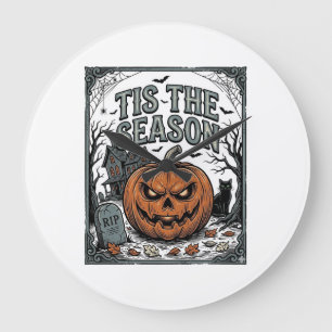 Grande Horloge Ronde Chemise Vintage Halloween Citrouille Chat C'est La