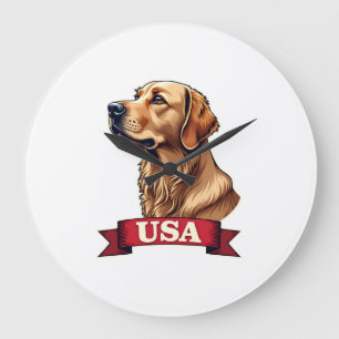 Grande Horloge Ronde Chemise vintage USA avec gravure Golden Retriever