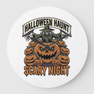 Grande Horloge Ronde Chemises de gravure vintage citrouilles Halloween 