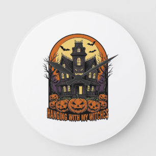 Grande Horloge Ronde Chemises Maison Hantée Halloween Amis Sorcières_1